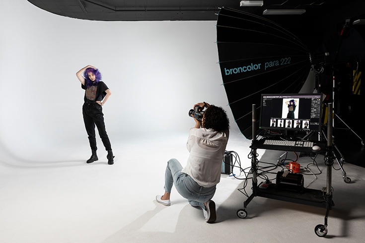 CIT photography studio infinity wall shoot with photographer and model