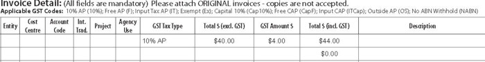 10 percent Invoice Example